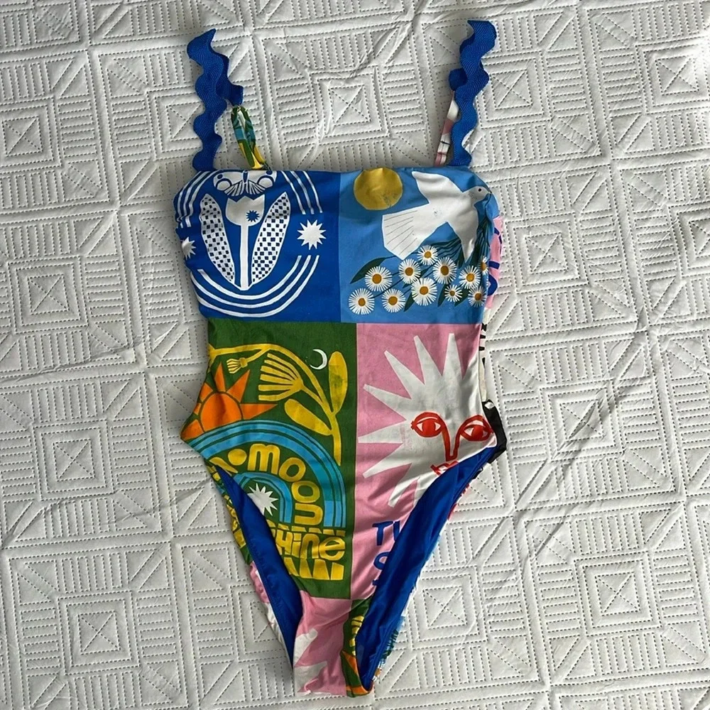 Anthropologie Anisa Makhoul Patchwork One-Piece Swimsuit Size Large - Picture 3 of 9
